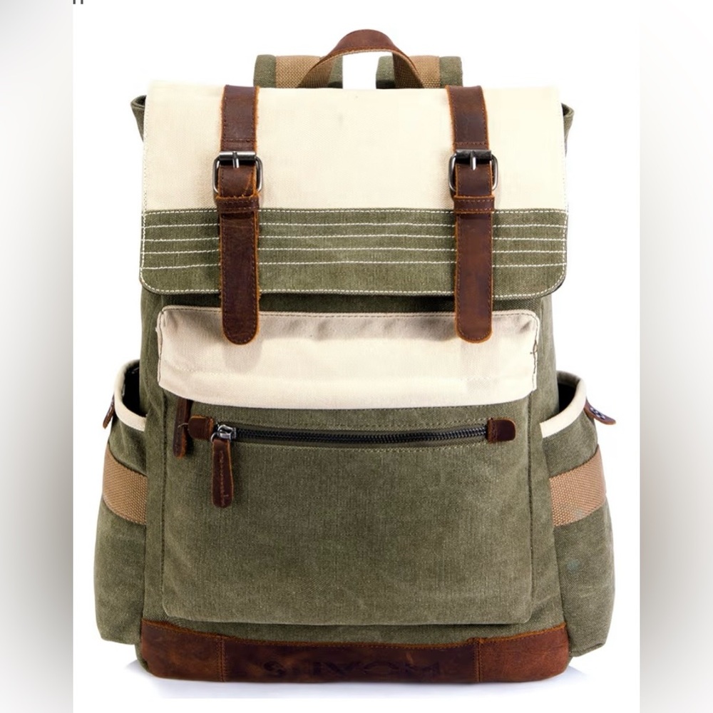Canvas Green & Brown Backpack